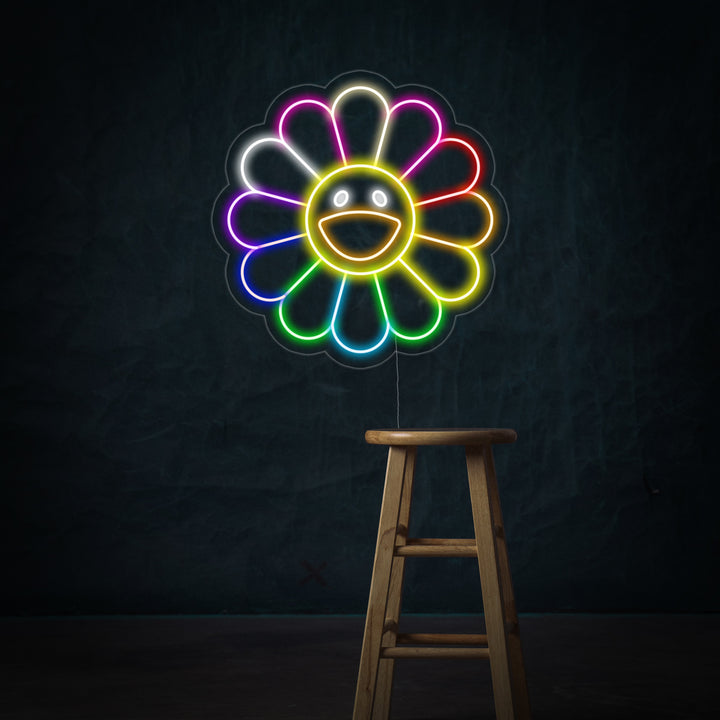 "Fleur Arc-En-Ciel" Enseigne Lumineuse en Néon