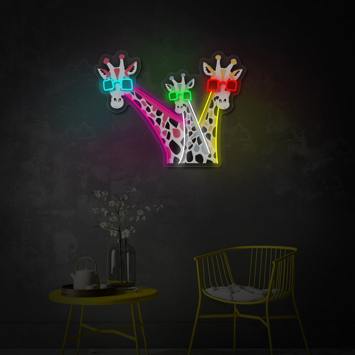 "Girafes drôles avec des lunettes de soleil" Enseigne néon LED imprimée UV