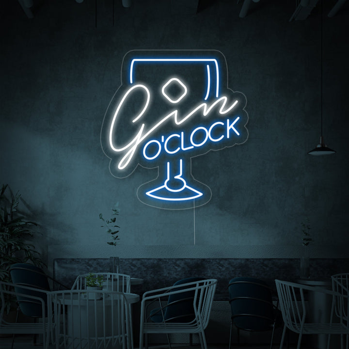 "Gin Oclock Verre" Enseigne Lumineuse en Néon