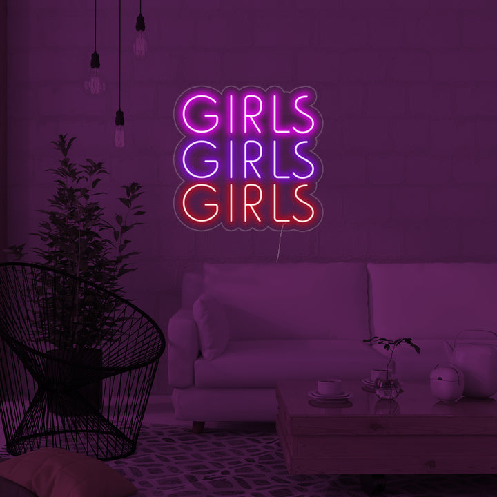"Girls Girls Girls" Enseigne Lumineuse en Néon