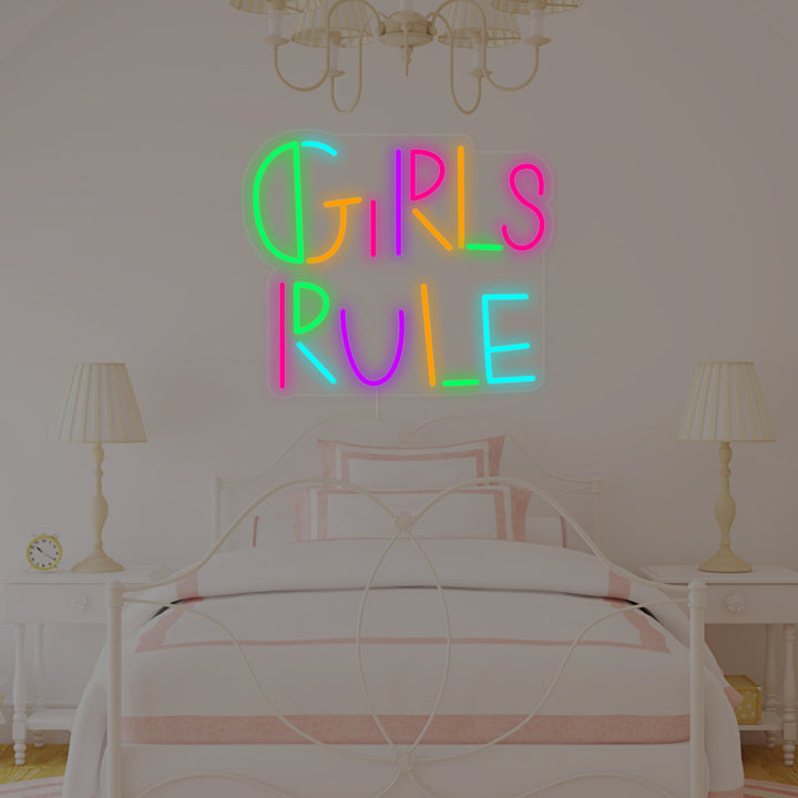 "Girls Rule, Décoration De Chambre D'Enfant" Enseigne Lumineuse en Néon