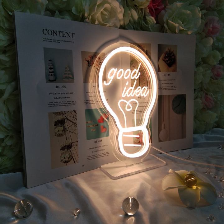 "Ampoule Good Idea" Enseigne Néon LED Pour Bureau