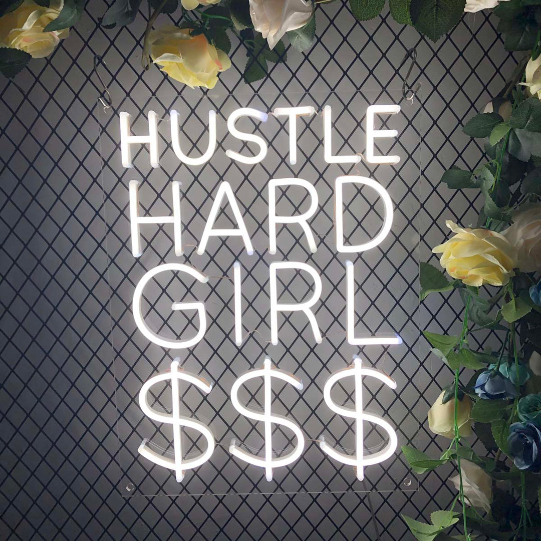 "Hustle Hard Girl" Enseigne Lumineuse en Néon