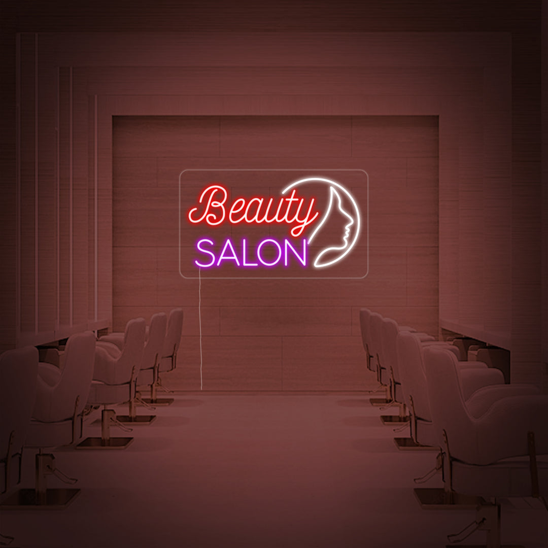 "Beauty Salon, Visage De Fille" Enseigne Lumineuse en Néon