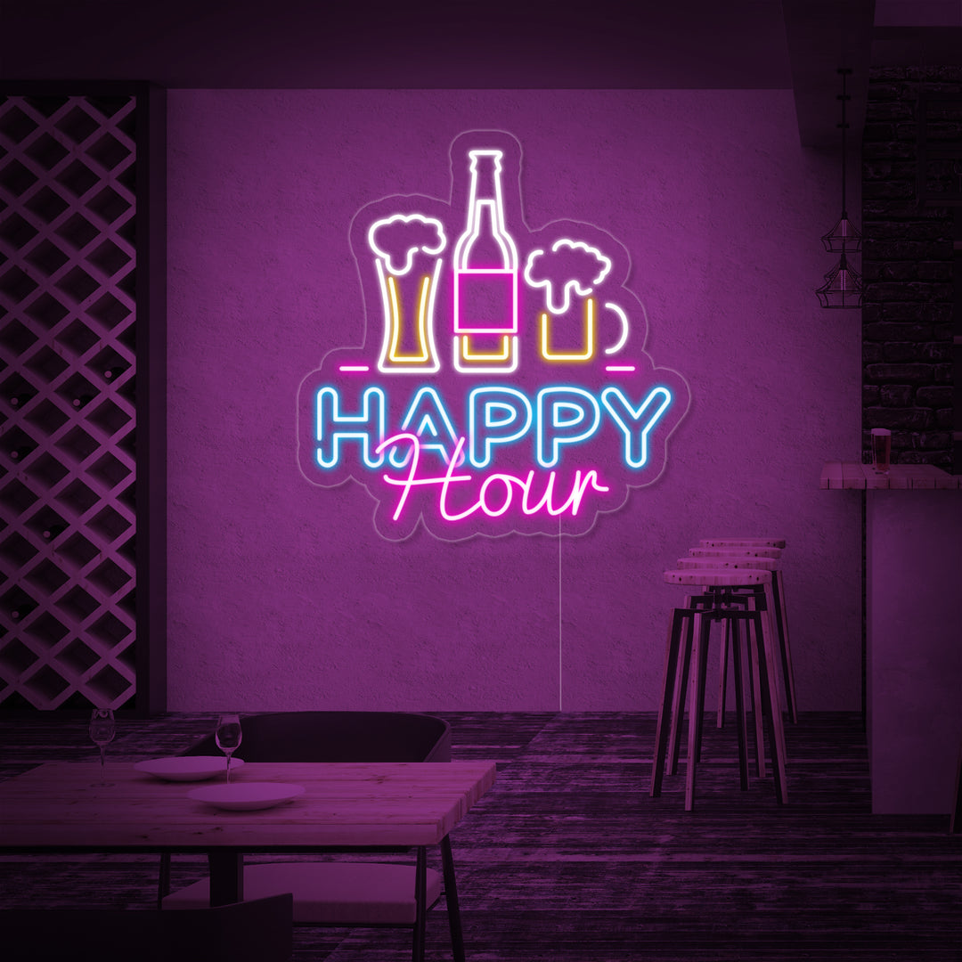"Bar Happy Hour" Enseigne Lumineuse en Néon