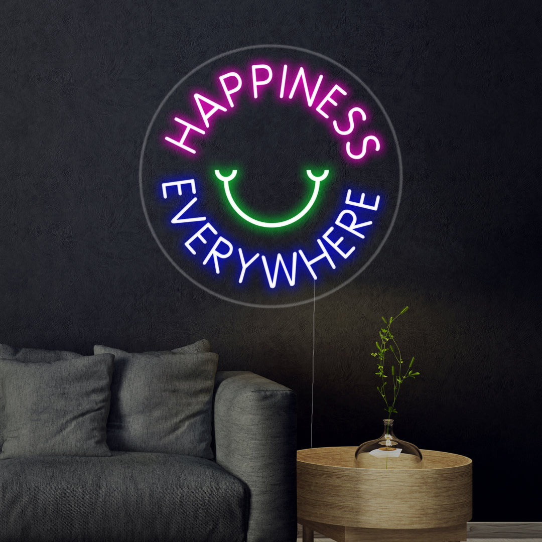 "Happyness Everywhere" Enseigne Lumineuse en Néon