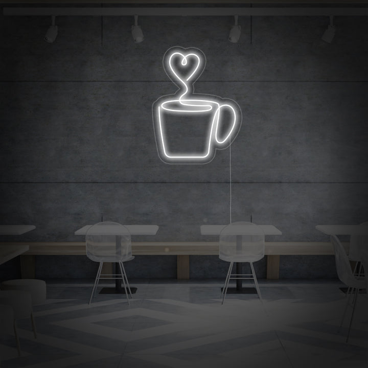 "En Forme De Cœur, Tasse À Café Or Gobelet À Café" Enseigne Lumineuse en Néon