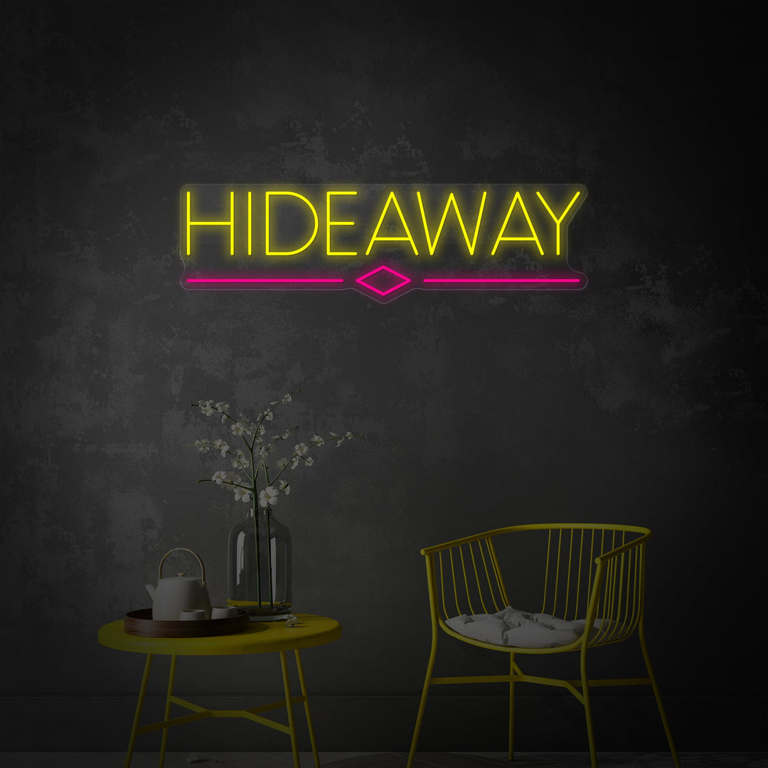 "Hideaway, drapeau du bar à bière" Enseigne néon