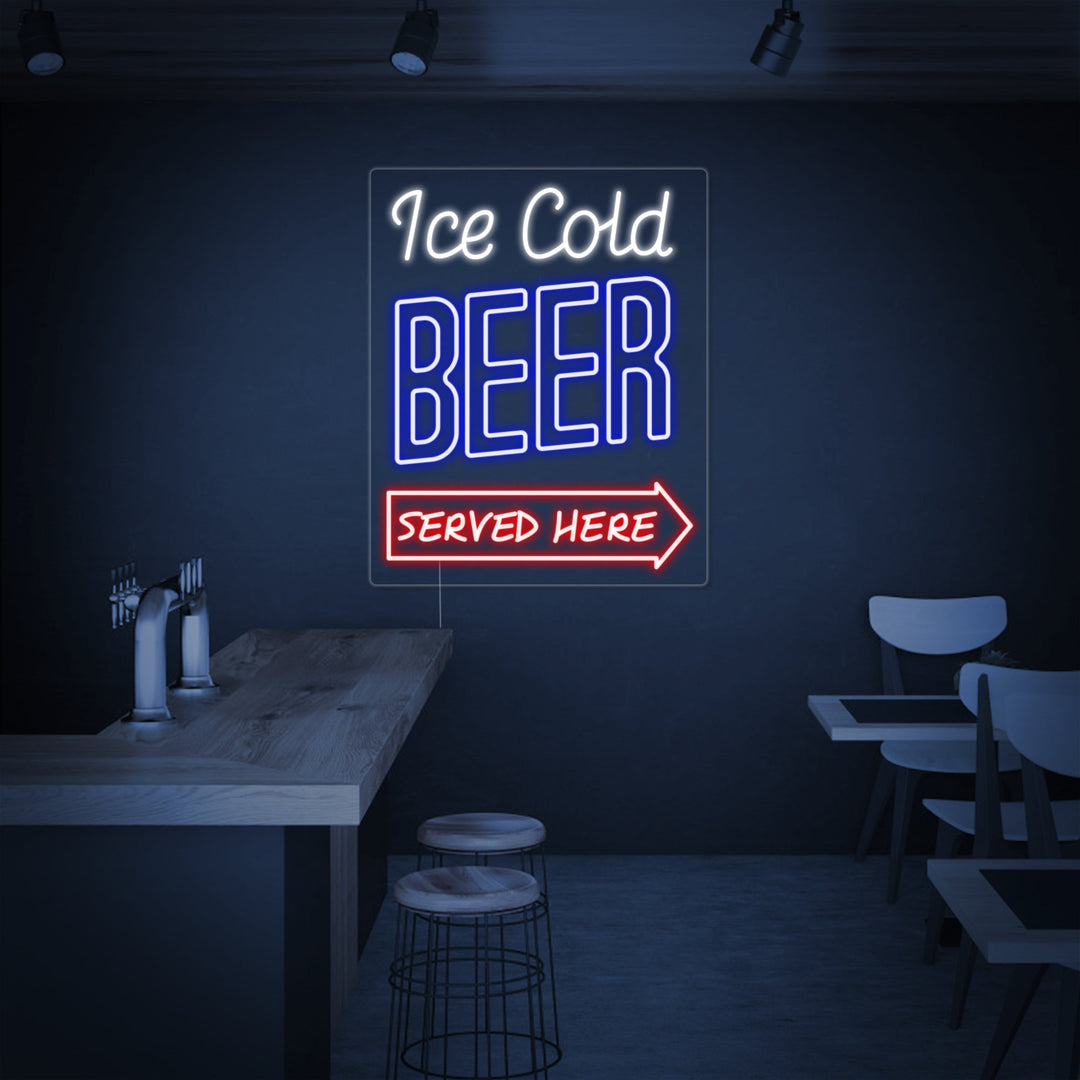 "Ice Cold Beer Served Here Bar" Enseigne Lumineuse en Néon