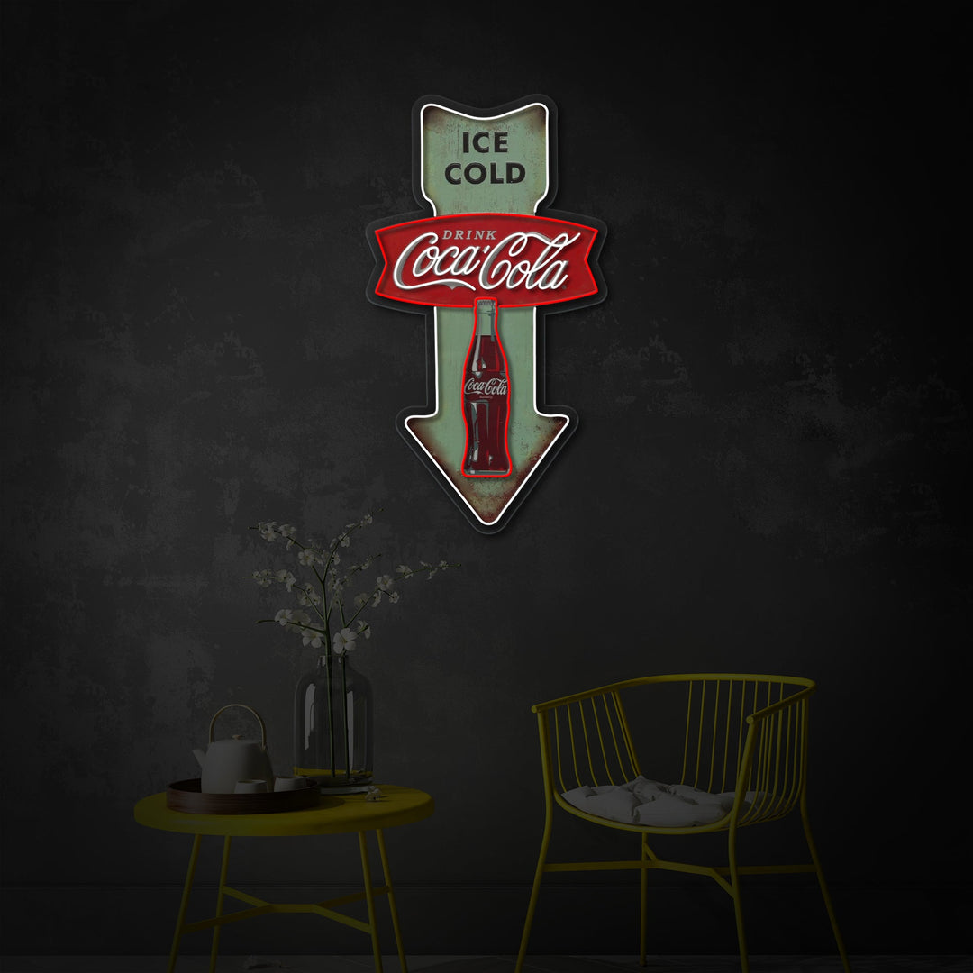 "Ice Cold Coca Cola, flèche de dîner vintage" Enseigne néon LED imprimée UV