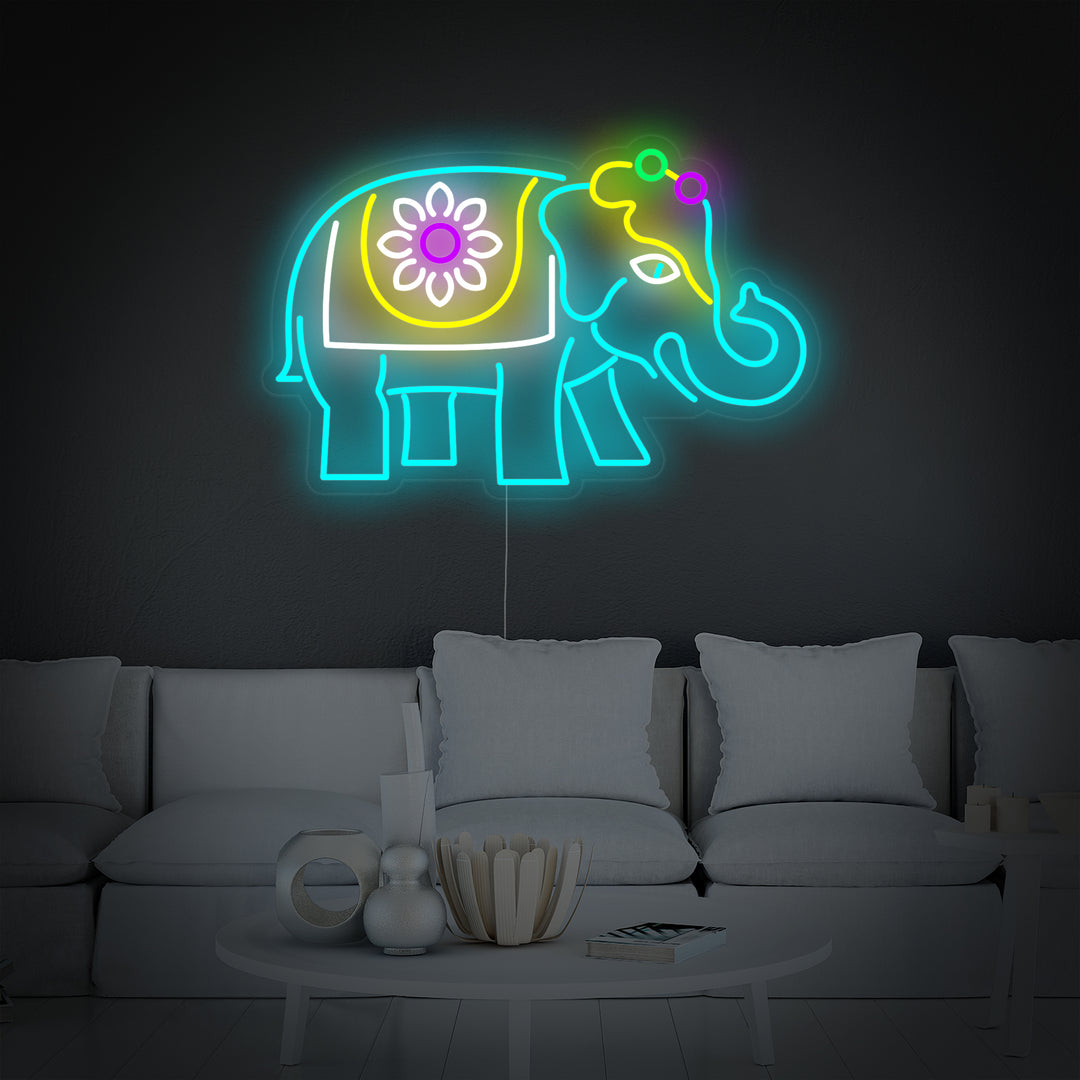 "Éléphant Indien" Enseigne Lumineuse en Néon