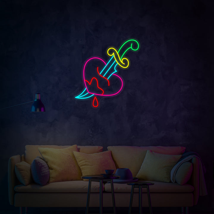 "Couteau, Chagrin D'Amour, Amour" Enseigne Lumineuse en Néon