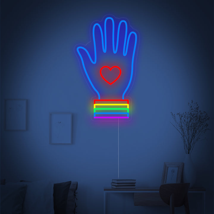 "Drapeau Arc-En-Ciel Fierté Lgbt Unique, Main" Enseigne Lumineuse en Néon