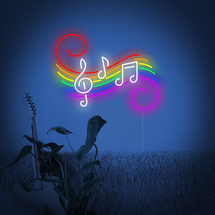 "Drapeau Arc-En-Ciel Fierté Lgbt Unique, Notes De Musique" Enseigne Lumineuse en Néon