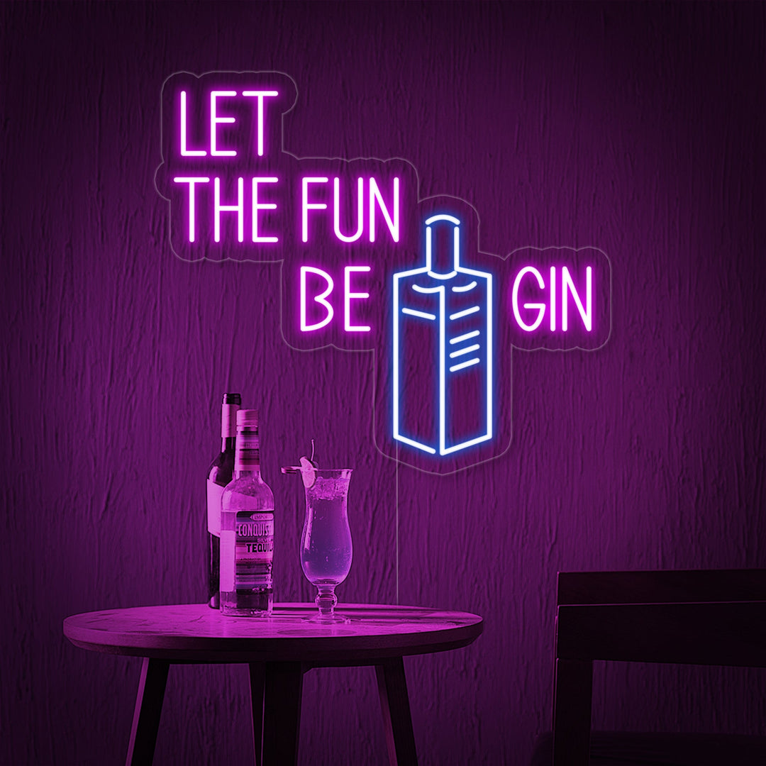 "Let Fun Be Gin Bouteille Bar À Bière" Enseigne Lumineuse en Néon