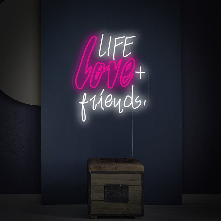 "Life Love Friends" Enseigne Lumineuse en Néon