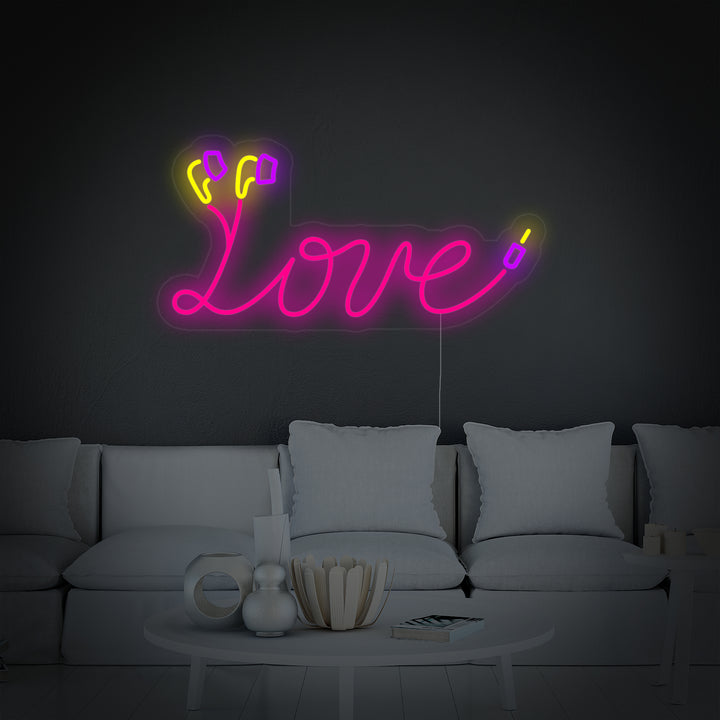 "love, Câble d'écouteurs" Lumineuse en Néon