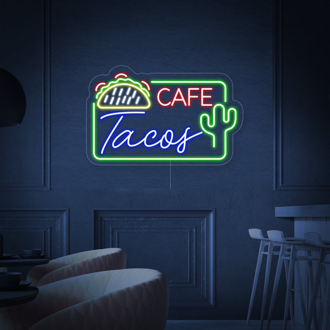 "CAFE TACOS, Cuisine mexicaine" Lumineuse en Néon