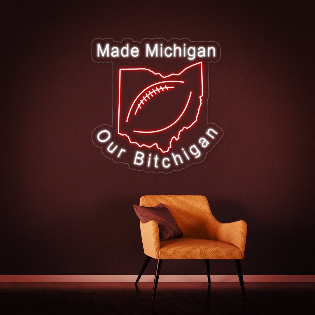 "Make Michigan Our Bichigan, Football" Enseigne Lumineuse en Néon