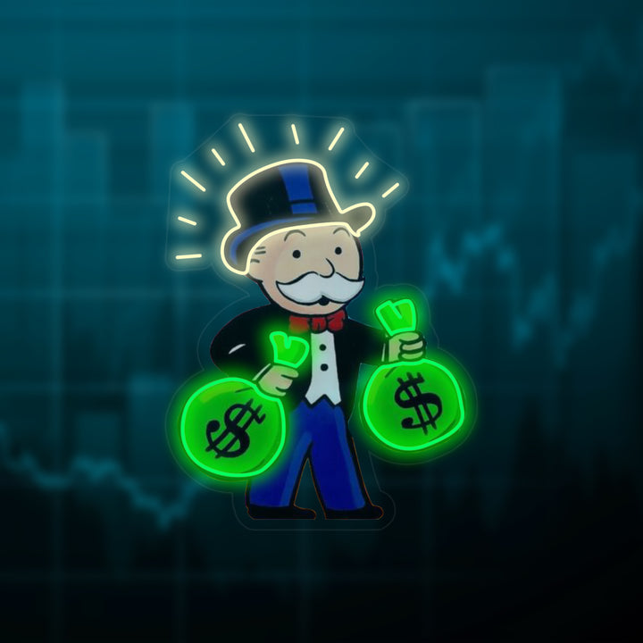 "Homme Du Monopoly Avec Un Sac D'Argent" Enseigne Lumineuse en Néon