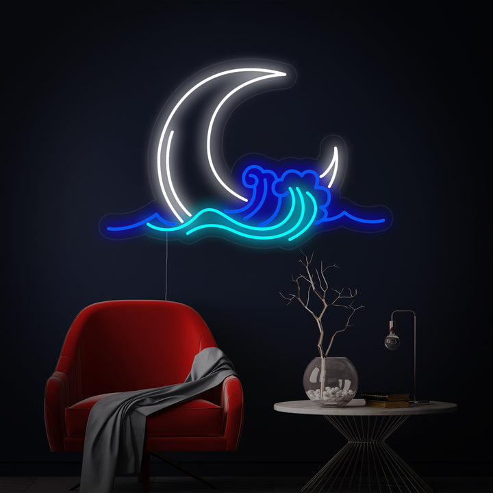 "Lever De Lune Et Vague" Enseigne Lumineuse en Néon