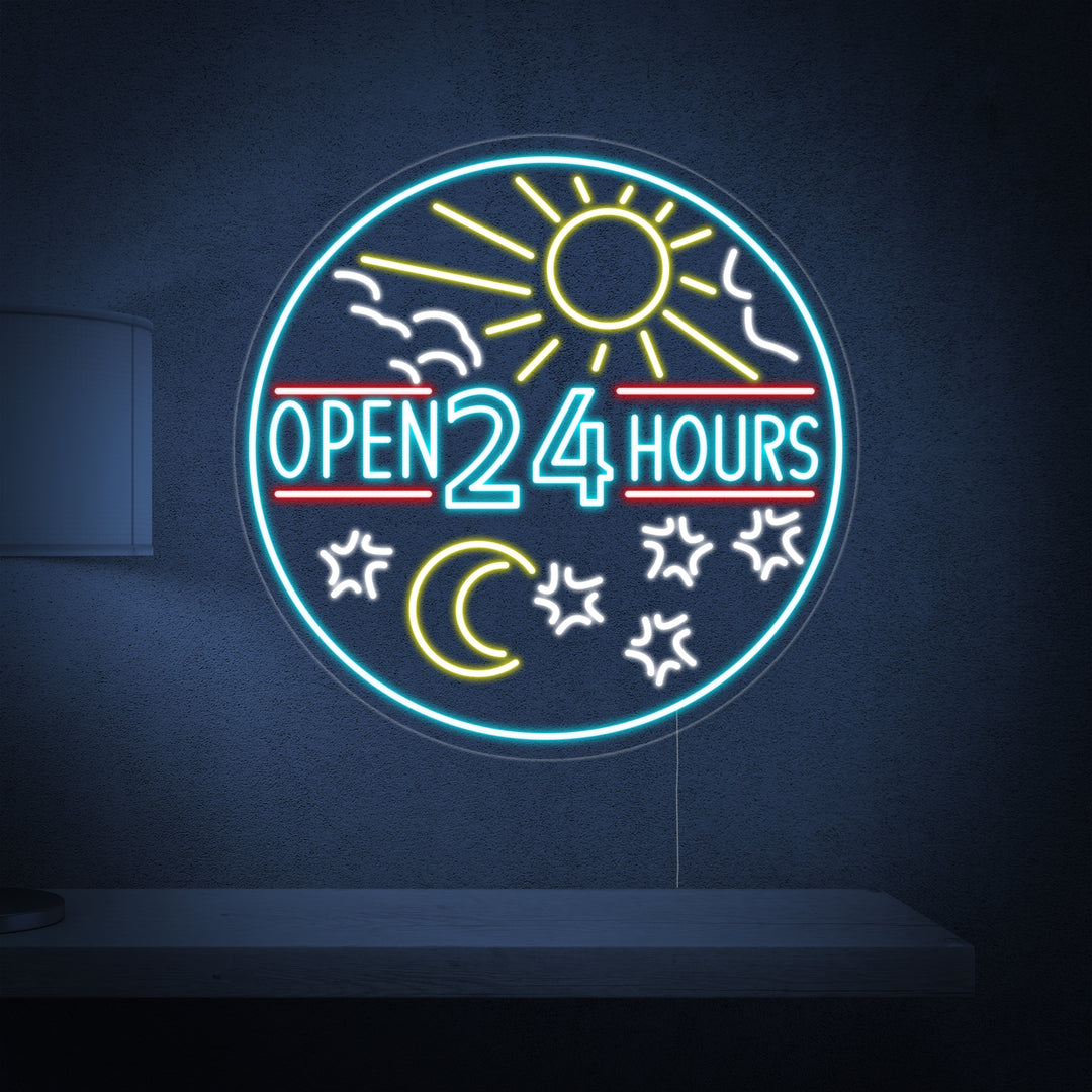 "Open 24 Hours" Enseigne Lumineuse en Néon