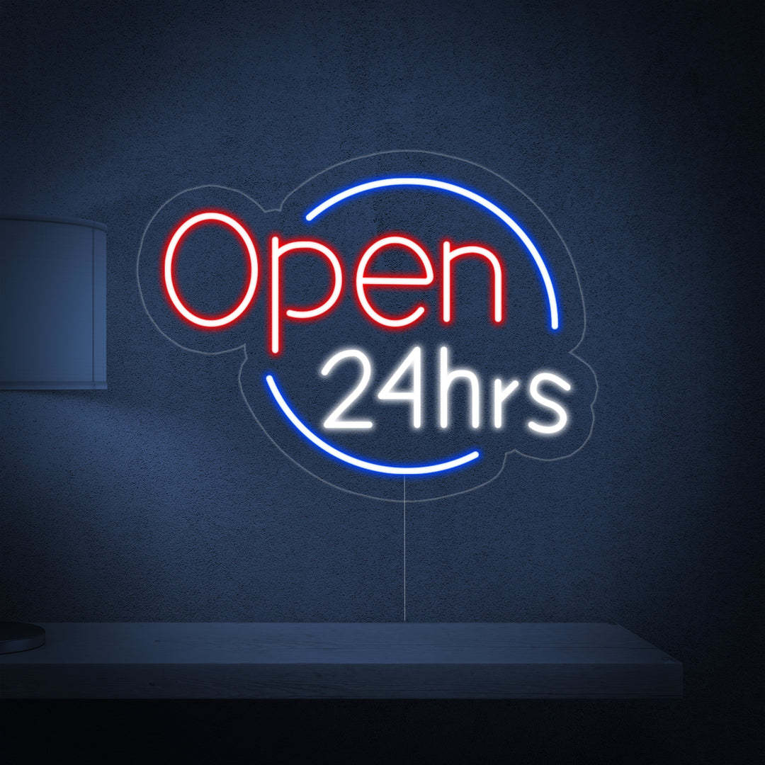 "Open 24 Hrs" Enseigne Lumineuse en Néon