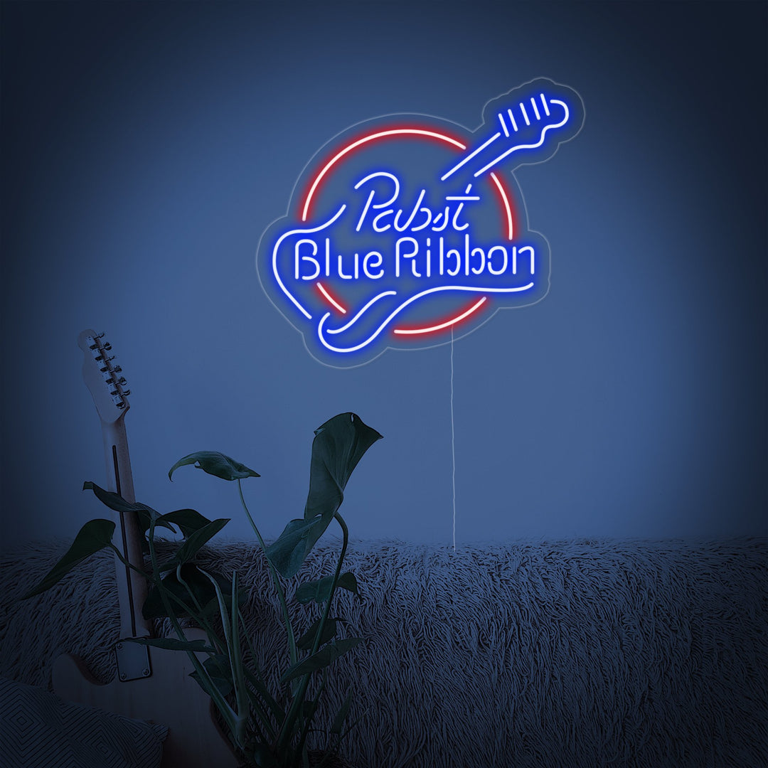 "Pabst Blue Ribbon, Guitare" Enseigne Lumineuse en Néon