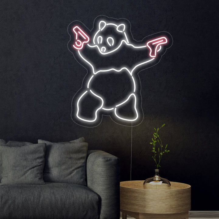 "Panda, Arme À Feu" Enseigne Lumineuse en Néon