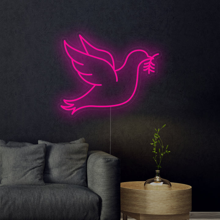 "Pigeon Colombe De La Paix" Enseigne Lumineuse en Néon