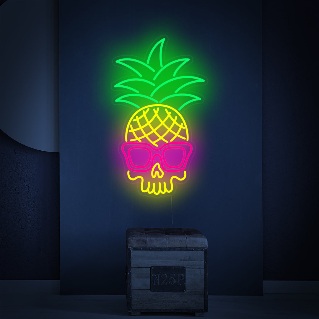 "Crâne D'Ananas" Enseigne Lumineuse en Néon