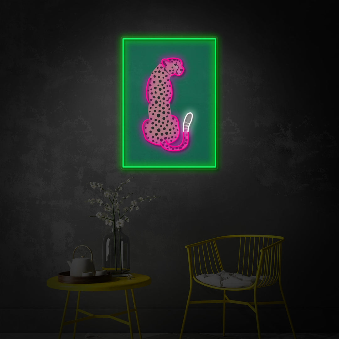 "Pink Leopard Africain Cheetah Pop art tropical" Enseigne néon LED imprimée UV