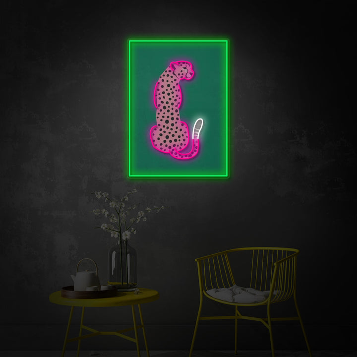 "Pink Leopard Africain Cheetah Pop art tropical" Enseigne néon LED imprimée UV