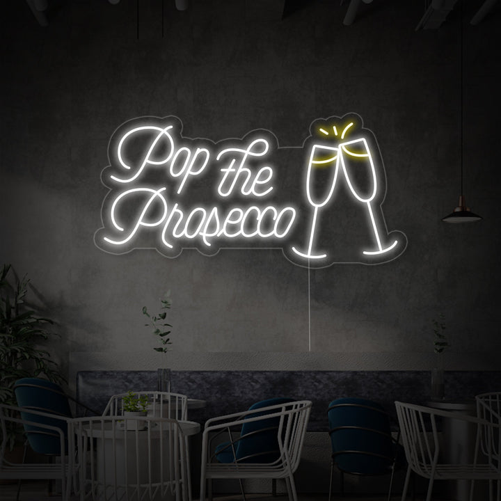 "Pop The Prosecco Bar À Bière" Enseigne Lumineuse en Néon