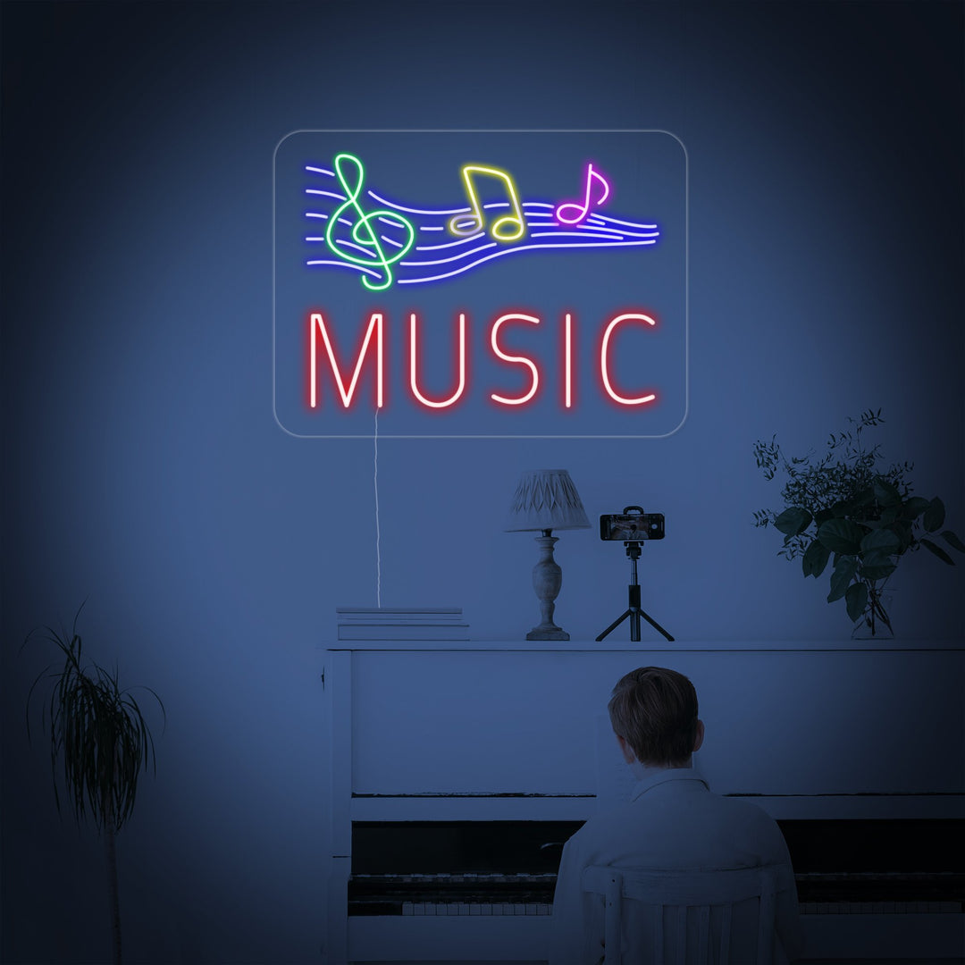 "Music, Notes De Musique" Enseigne Lumineuse en Néon