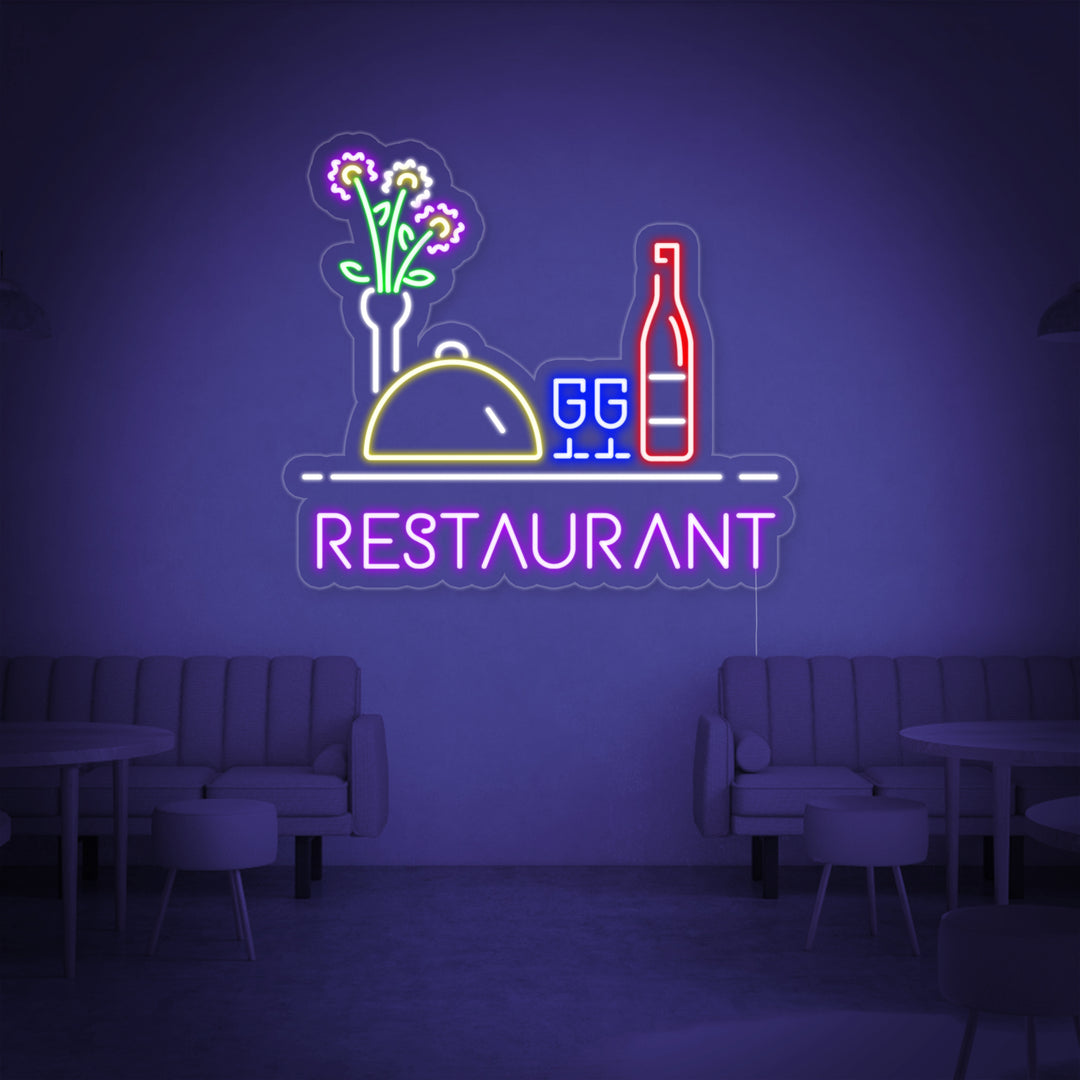 "Restaurant, Vin, Nourriture" Enseigne Lumineuse en Néon
