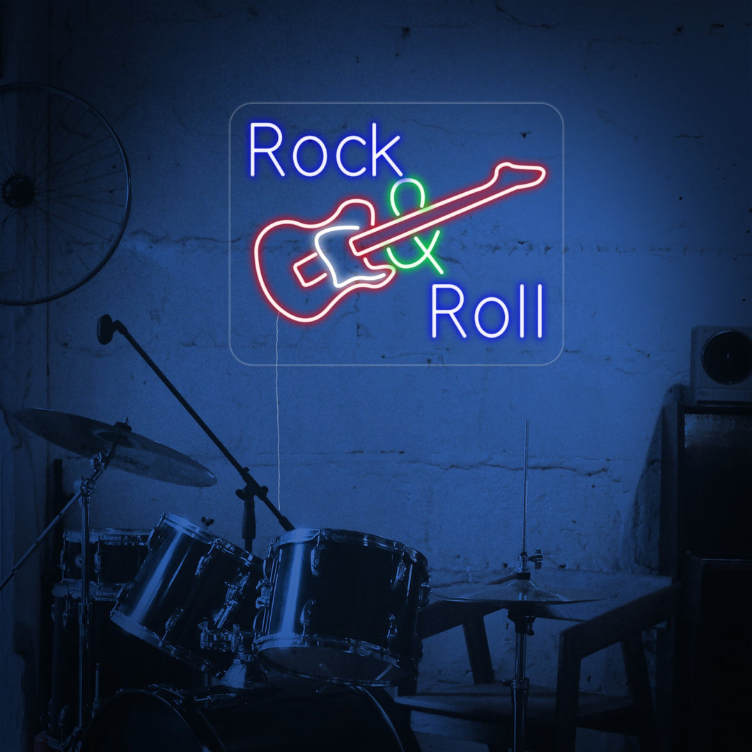 "Rock And Roll, Musique, Guitare" Enseigne Lumineuse en Néon