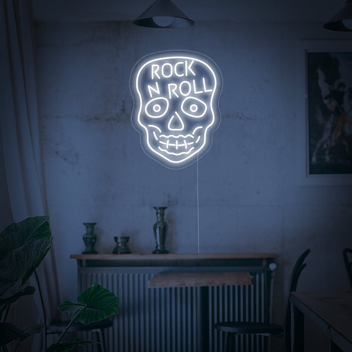 "Rock N Roll, Crâne" Enseigne Lumineuse en Néon