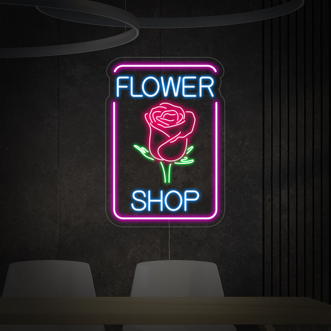 "rose, Flower Shop" Lumineuse en Néon
