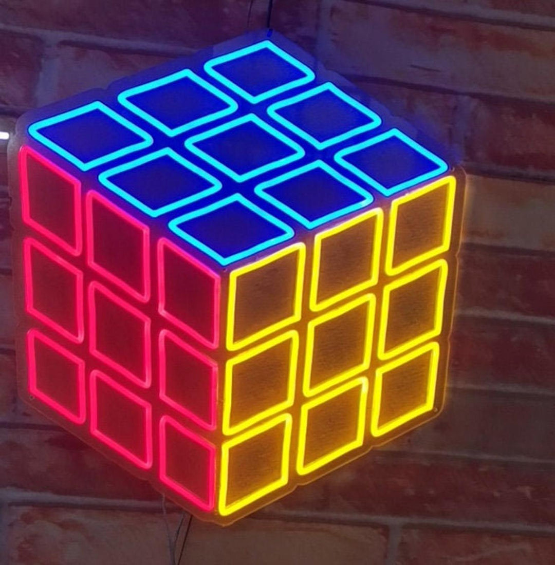 "Rubiks Cube, Art Mural De La Salle De Jeux" Enseigne Lumineuse en Néon