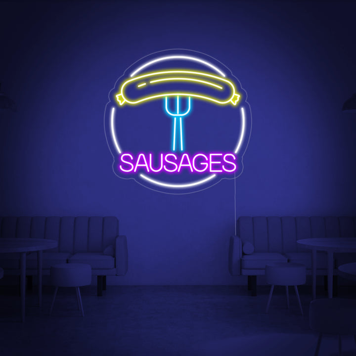 "Sausages, saucisse, fourchette" Lumineuse en Néon