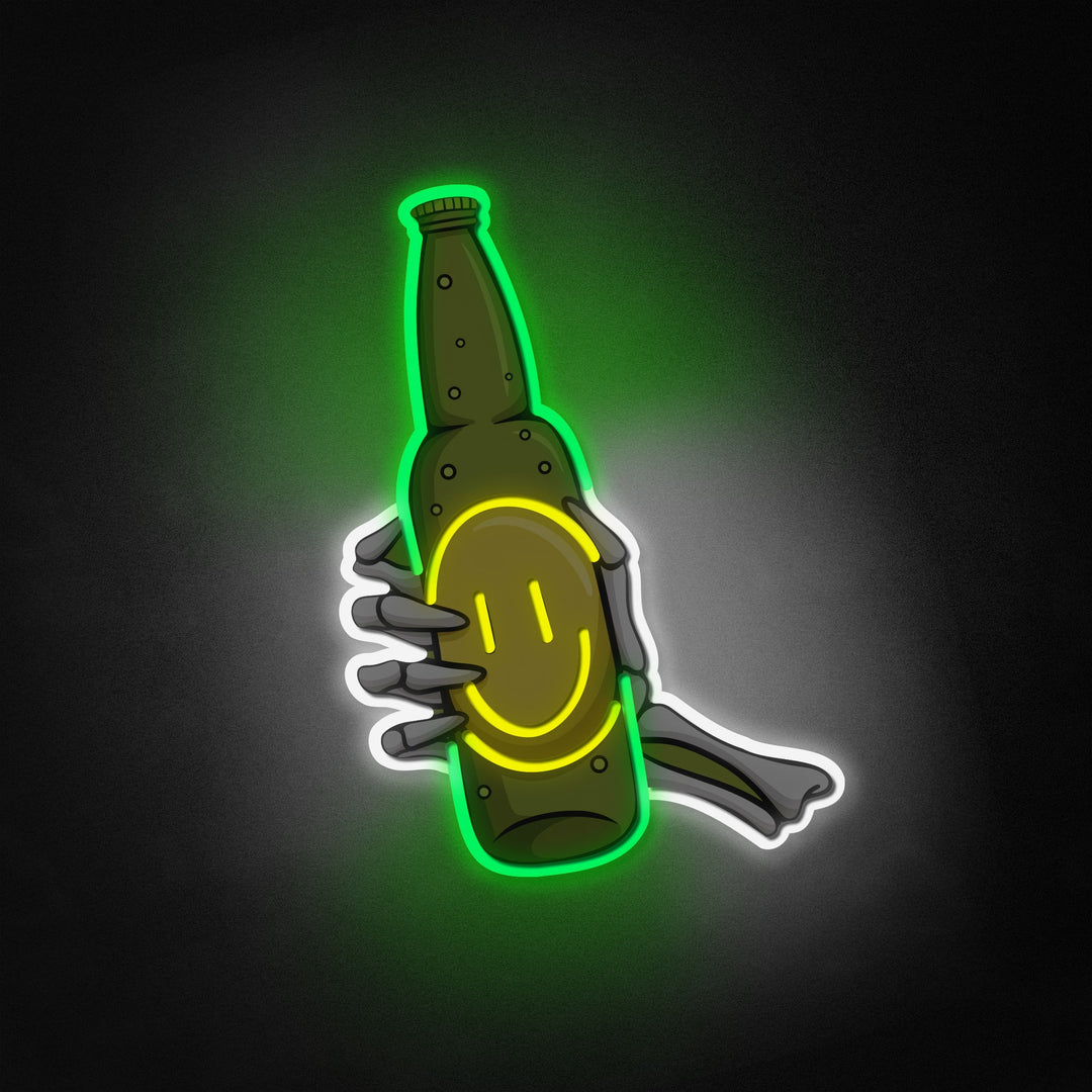 "Main du crâne, bouteille de bière" Neon Like