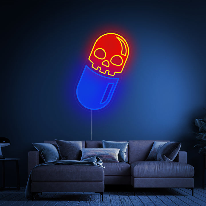 "Crâne Pilule Impression UV" Enseigne Lumineuse en Néon