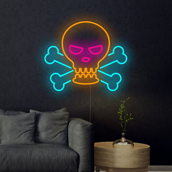 "Crâne Et Os" Enseigne Lumineuse en Néon