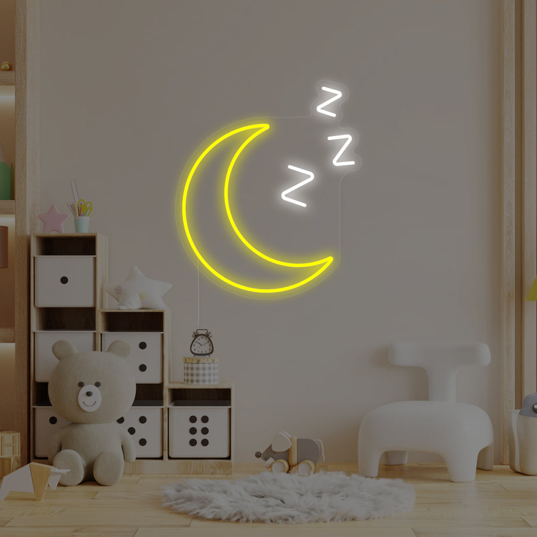 "Lune Endormie Avec Zzz, Décoration De Chambre D'Enfant" Enseigne Lumineuse en Néon