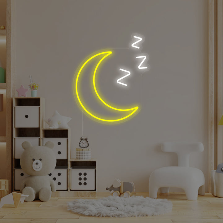 "Lune Endormie Avec Zzz, Décoration De Chambre D'Enfant" Enseigne Lumineuse en Néon