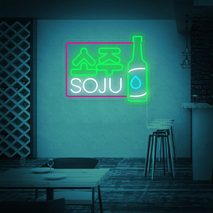 "Soju Boisson Coréenne" Enseigne Lumineuse en Néon