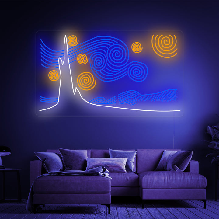 "La Nuit Étoilée Vincent Van Gogh" Enseigne Lumineuse en Néon