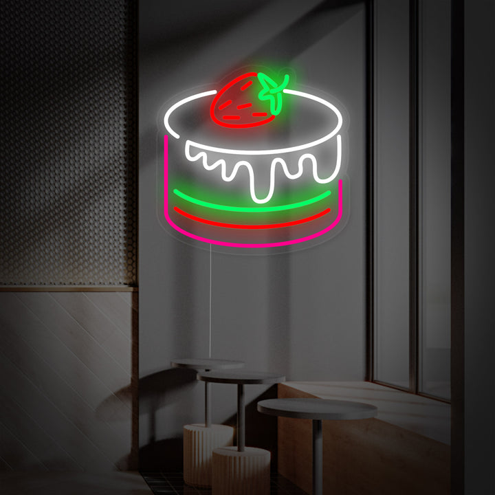 "Gâteau À La Fraise Cafe Bakery" Enseigne Lumineuse en Néon