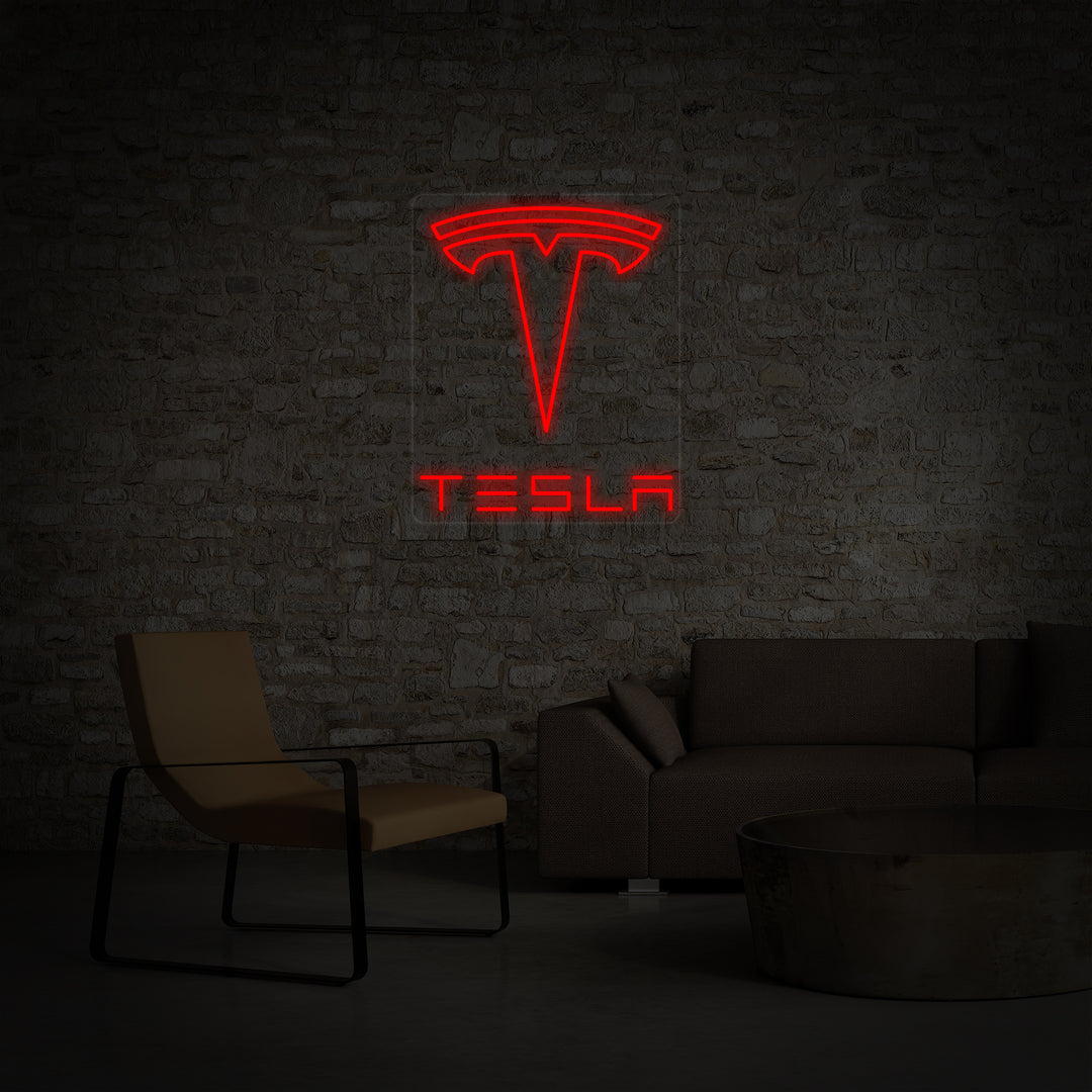 "Tesla Et Voiture" Enseigne Lumineuse en Néon
